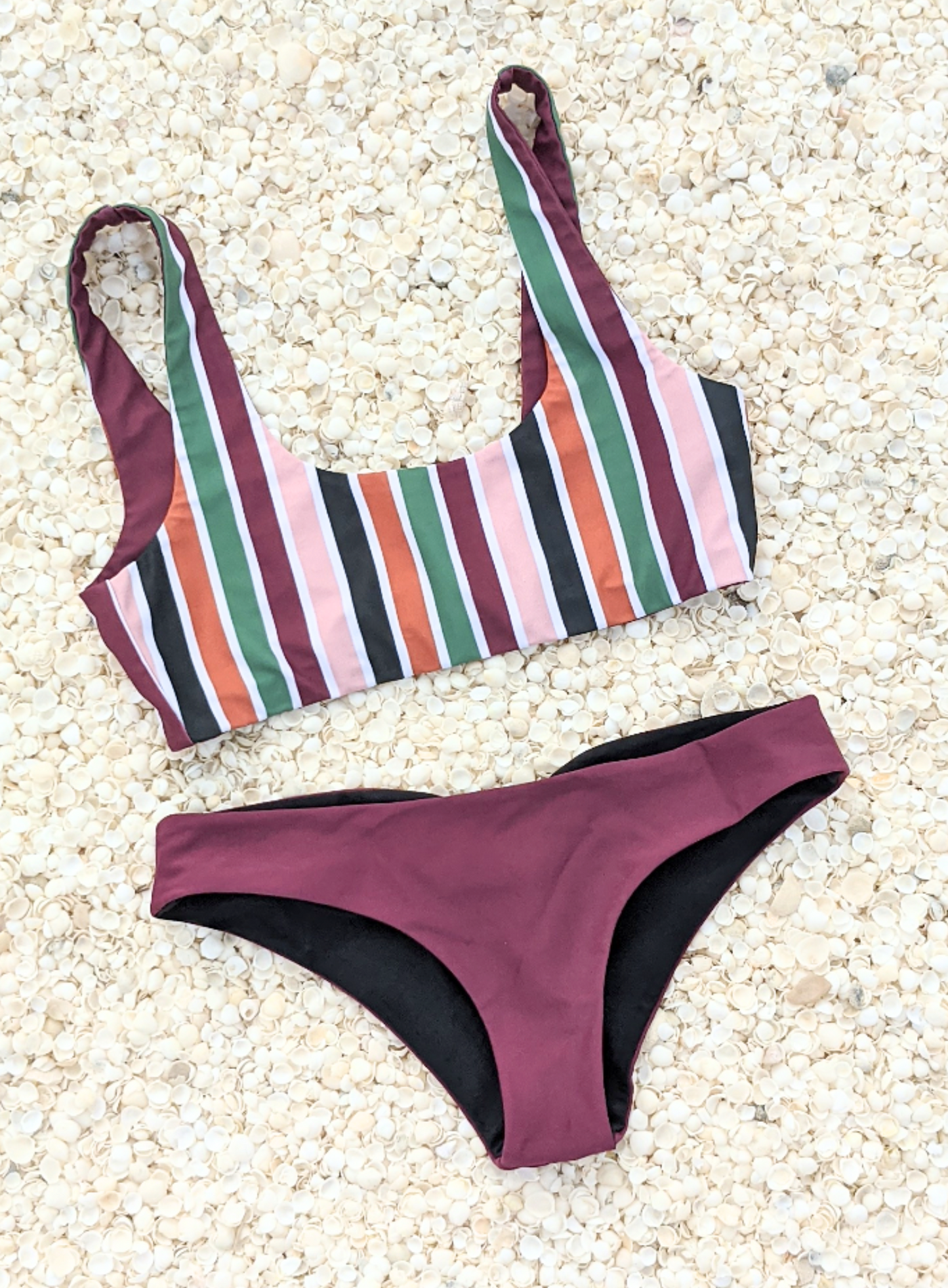 Sustainable Reversible Cheeky Bikini Bottoms in Wine and Black