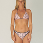 Sustainable reversible Gray and Latte Bali print sting triangle bikini top front view