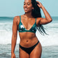 Sustainable swimwear reversible bikini top in green floral print on Jess P