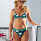 Sustainable swimwear reversible bikini top in green and floral print on me