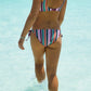 Sustainable swimwear reversible bikini top in wine and stripe back view