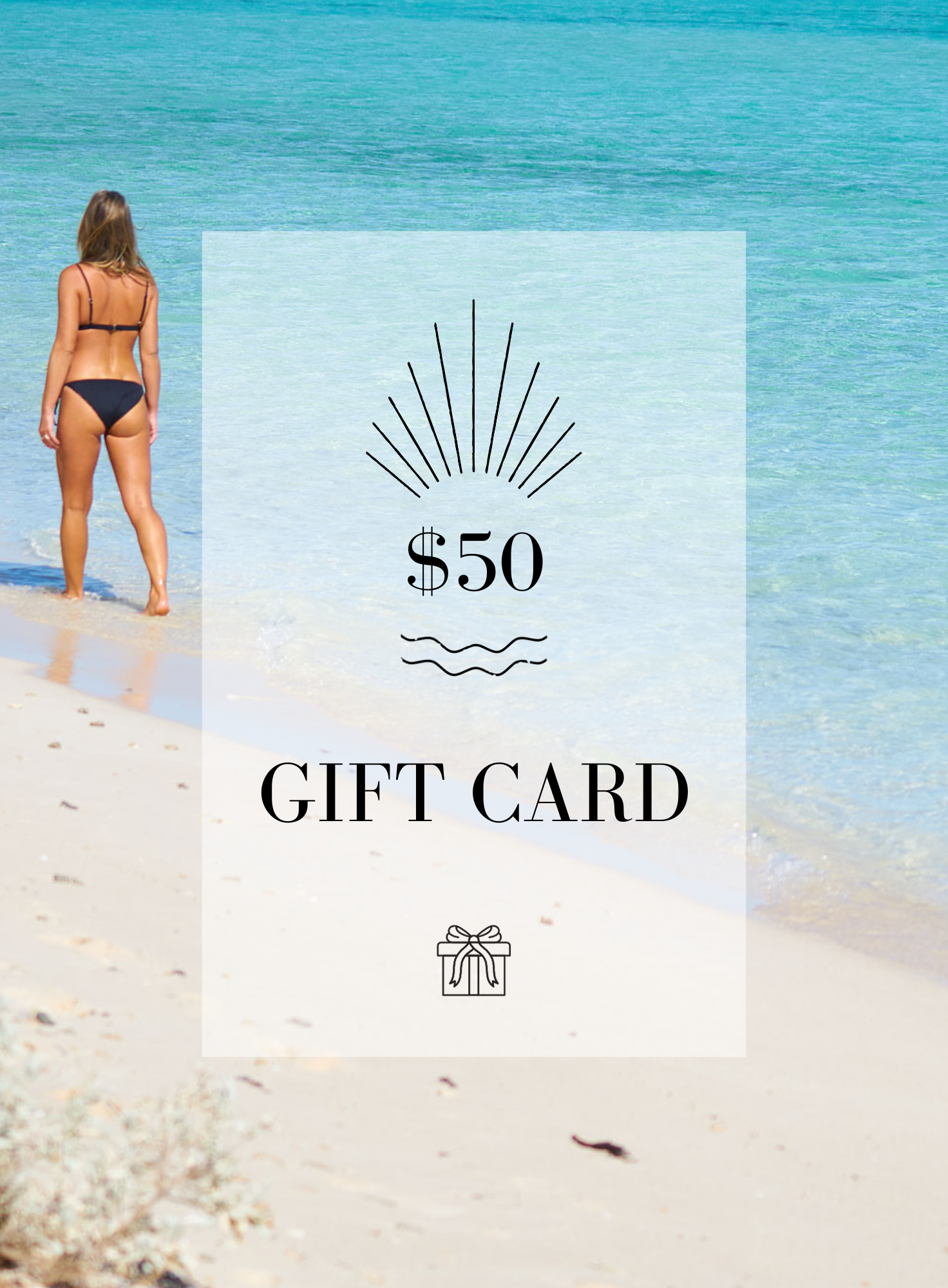 Sustainable swimwear gift card for reversible bikinis, one piece swimwear or surf suits, $50