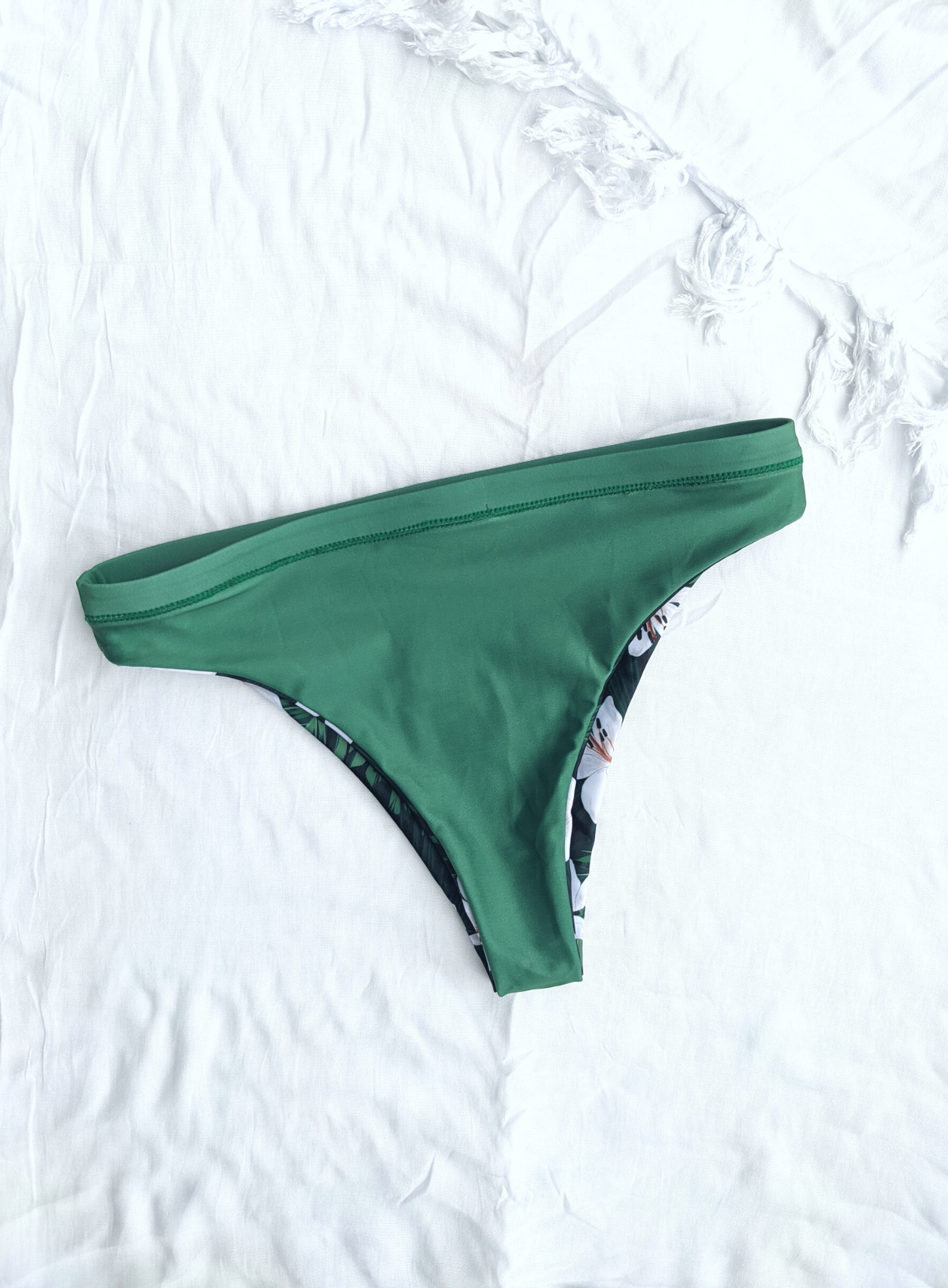 Sustainable reversible green floral cheeky cut bikini bottom