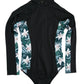 Black sustainable surf suit made from recycled ocean plastics With High Cut Leg, Back Zip And Classic Cut flat lay
