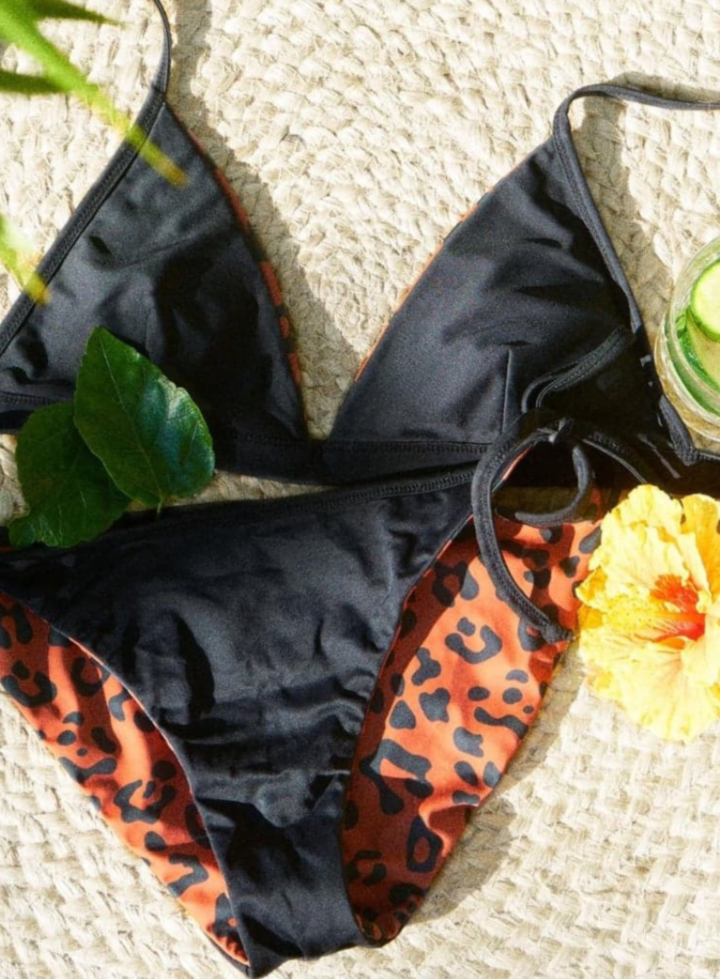Reversible Bikini Top - Amanda  Black/Leopard Print – Yindi & Salt