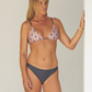 Sustainable reversible Gray and Latte Bali print String triangle bikini top front view