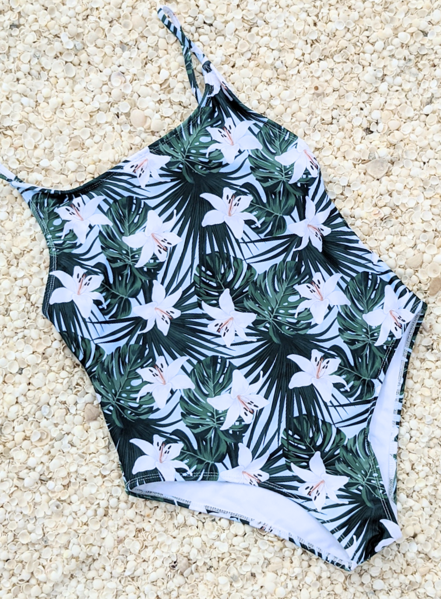 Sustainable One Piece Swimsuit with a Blue Floral Print, Thin Straps Classic Cut And High Cut Leg