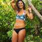 Reversible bikini, floral bikini top and cheeky bikini bottom made from sustainable swimwear material 