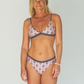 Reversible bikini, gray bikini top and cheeky bikini bottom made from sustainable swimwear material