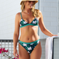 Reversible bikini, cheeky bikini bottom in green/jungle print with green bikini top made from sustainable swimwear material